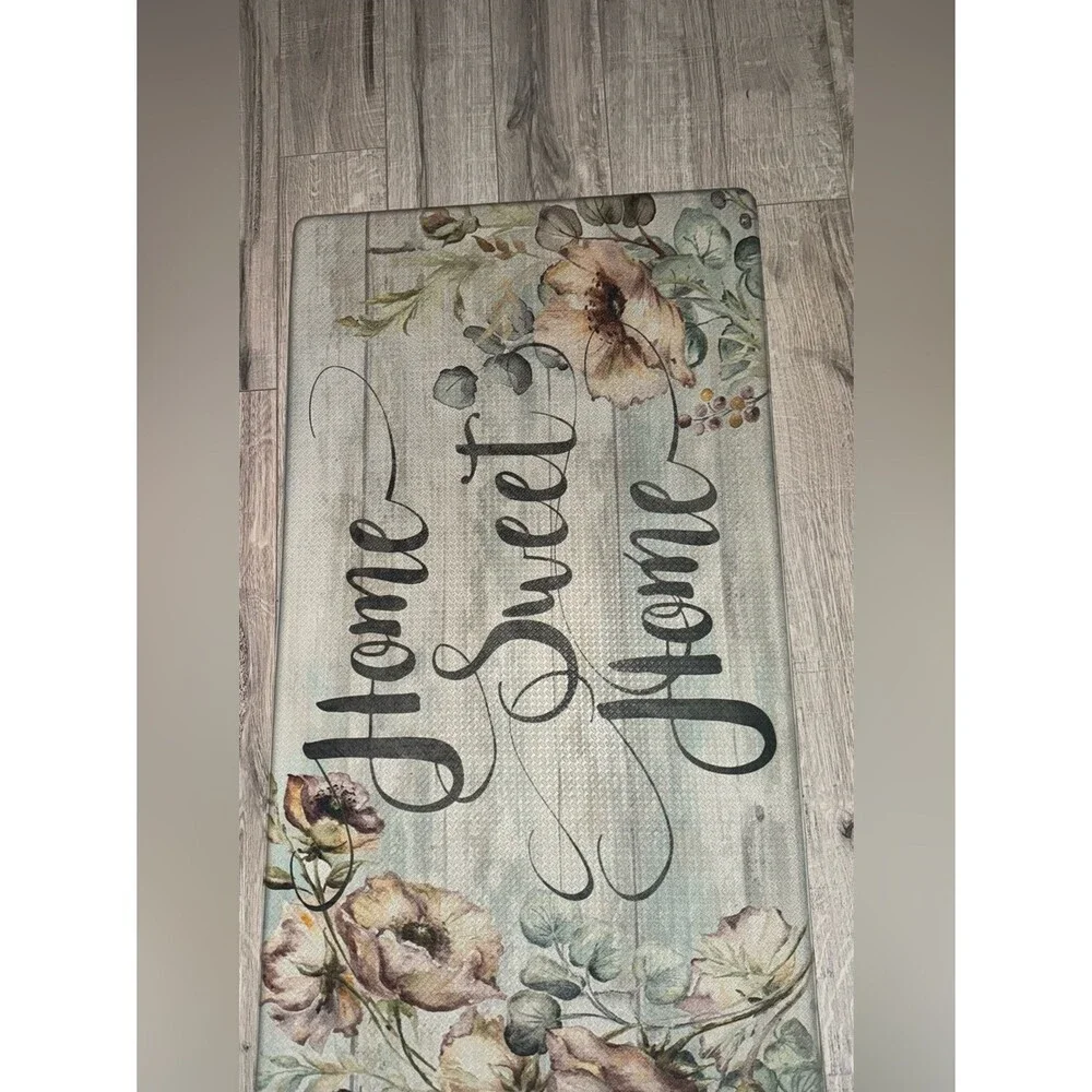 Mat plush cushioned Home Sweet Home Floral Welcome Mat - Pastel Aqua & Beige